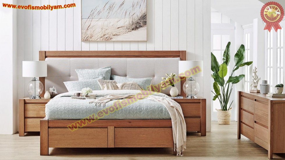 Kiraz Kaplama Modern Yatak Odası Karyola Takımı Lüks Doğal Modern