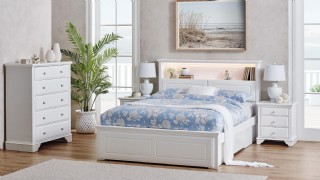 Beyaz Lake Modern Lüks Yatak Odası Takımı Karyola Şifonyer Çamaşırlık