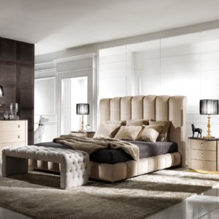 Lüks Modern Yatak Karyola Takımı Krem Gri Yatak Odası Mobilya