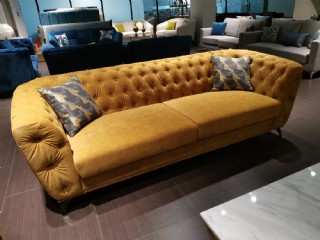 Hardal Kadife Modern Lüks Chester Koltuk Orange Chesterfield